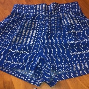 Blue & white tribal drappy shorts